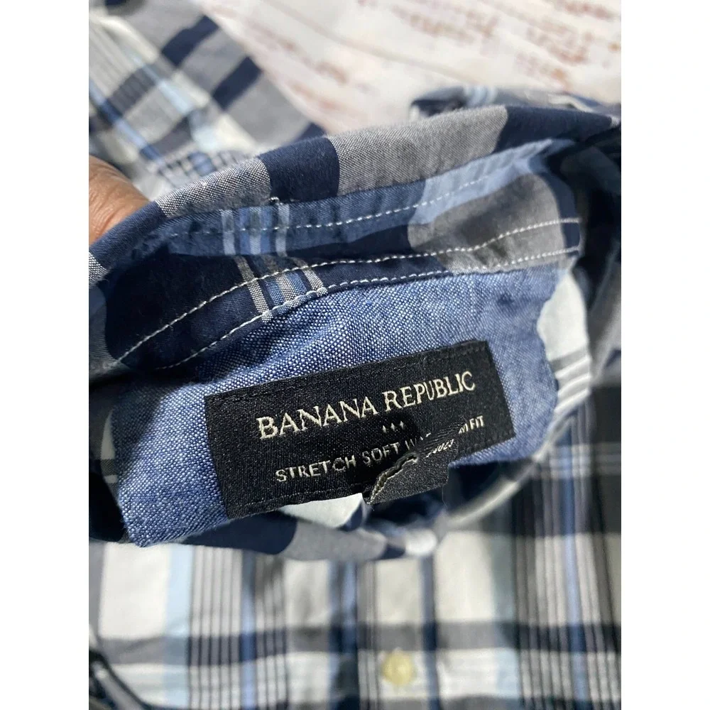 Banana Republic Multicolor Shirt Men's L Plaid Slim Fit Short Sleeve Button-Up